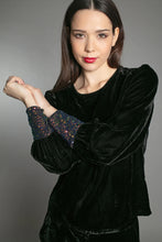 Load image into Gallery viewer, Nooki Erin velvet top with sequin cuff Black