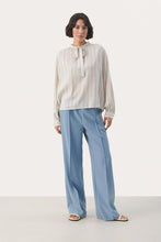 Load image into Gallery viewer, Part Two Epoke pussy bow blouse Faded Denim Stripe