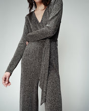 Load image into Gallery viewer, Grace & Mila Olivia lurex belted jumpsuit Silver