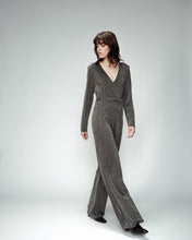 Load image into Gallery viewer, Grace & Mila Olivia lurex belted jumpsuit Silver