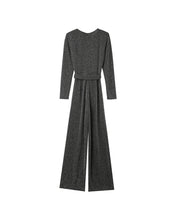 Load image into Gallery viewer, Grace & Mila Olivia lurex belted jumpsuit Silver
