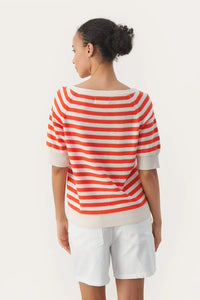 Part Two Glennie short sleeve striped knit Mandarin Red