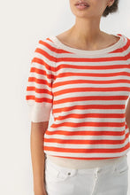 Load image into Gallery viewer, Part Two Glennie short sleeve striped knit Mandarin Red
