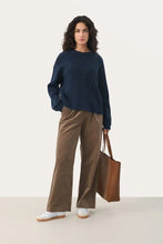 Load image into Gallery viewer, Part Two Lisamarie cable sweater with side buttons Navy Blazer