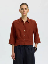 Load image into Gallery viewer, Selected Cleo cropped linen blend shirt Cherry Mahogany - CW CW