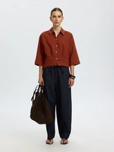 Load image into Gallery viewer, Selected Cleo cropped linen blend shirt Cherry Mahogany - CW CW