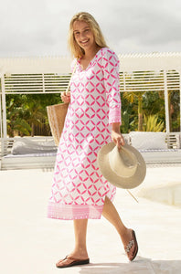 Aspiga Guadalupe Shibori print maxi tunic dress White/Pink