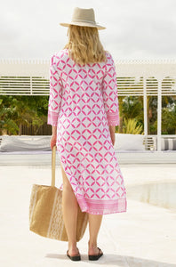 Aspiga Guadalupe Shibori print maxi tunic dress White/Pink