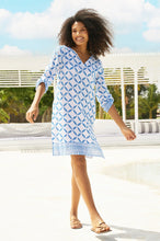 Load image into Gallery viewer, Aspiga Guadalupe Shibori print short tunic dress White/ Blue
