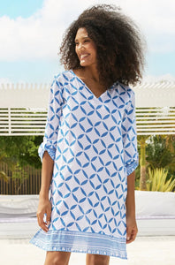 Aspiga Guadalupe Shibori print short tunic dress White/ Blue