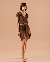 Load image into Gallery viewer, Grace & Mila Lydie knitted lurex jersey belted dress Chocolate