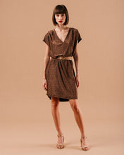 Load image into Gallery viewer, Grace & Mila Lydie knitted lurex jersey belted dress Chocolate