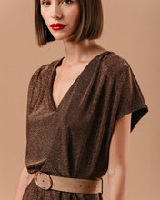 Load image into Gallery viewer, Grace & Mila Lydie knitted lurex jersey belted dress Chocolate