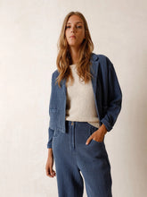 Load image into Gallery viewer, Indi &amp; Cold Americana textured garment dyed cropped blazer Indigo
