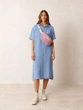 Load image into Gallery viewer, Indi &amp; Cold Garment washed linen shirt dress Glacial Blue
