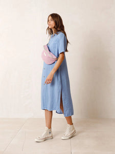 Indi & Cold Garment washed linen shirt dress Glacial Blue