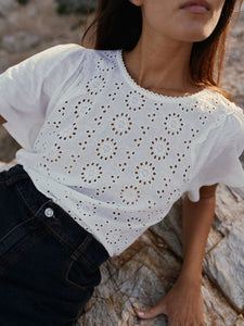 Indi & Cold Embroidered cut work top White