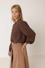Load image into Gallery viewer, Indi & Cold Crochet collar double gauze shirt Chocolate - CW CW