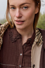 Load image into Gallery viewer, Indi & Cold Crochet collar double gauze shirt Chocolate - CW CW