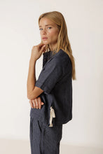 Load image into Gallery viewer, Indi & Cold Pinstripe shirt with contrast tie sides Indigo Blue - CW CW