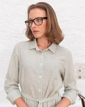 Load image into Gallery viewer, Bibico Rita woven striped belted midi shirt dress Ecru Multi