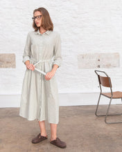 Load image into Gallery viewer, Bibico Rita woven striped belted midi shirt dress Ecru Multi