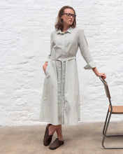 Load image into Gallery viewer, Bibico Rita woven striped belted midi shirt dress Ecru Multi