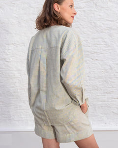 Bibico Petra woven striped linen blend shirt Ecru Multi