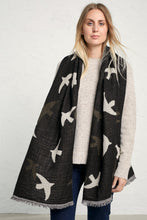 Load image into Gallery viewer, Seasalt Fire side shawl in Flying Collage Birds Black - CW CW