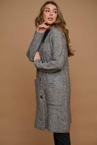 Rino & Pelle Oriana Long line tweedy cardigan jacket Grey Mix