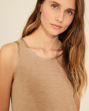 Load image into Gallery viewer, Yerse Long length slub jersey dress with woven detailing in Camel