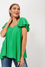 Load image into Gallery viewer, Haven Zanzibar frill dobby jacquard top Key Lime