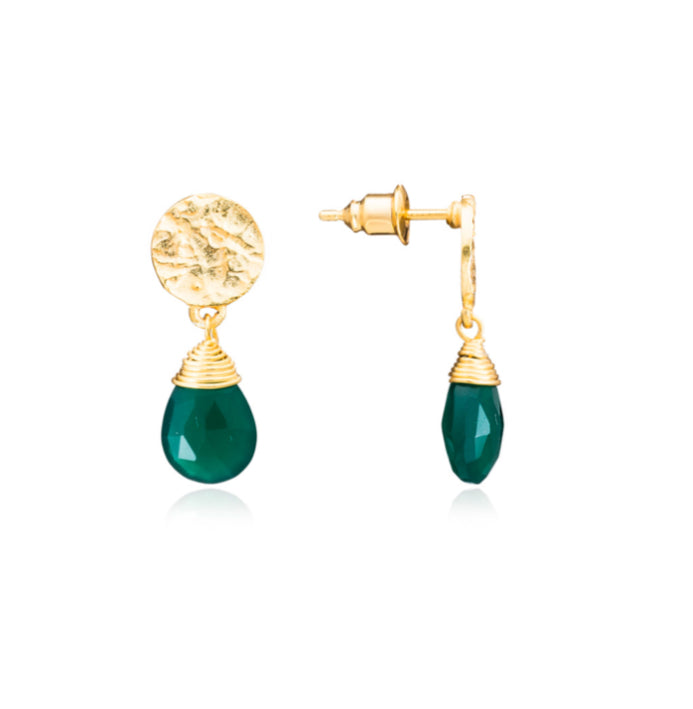 Azuni Kate drop gemstone earrings in Gold with Green Onyx - CW CW 