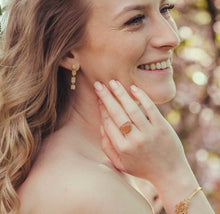 Load image into Gallery viewer, Azuni Mosaic drop stud long earrings in gold with Iolite - CW CW