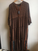 Load image into Gallery viewer, Black Colour geometric print boho dress in Burnt Cinammon