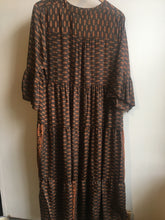 Load image into Gallery viewer, Black Colour geometric print boho dress in Burnt Cinammon