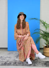 Load image into Gallery viewer, Black Colour Luna boho long dress in Coral Mix