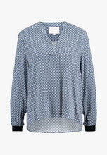 Load image into Gallery viewer, Part Two Tonnie geometric print blouse with contrast rib cuffs in Blue - CW CW