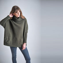 Load image into Gallery viewer, Bibico Adela oversized roll neck jumper with patch pocket detail in Green