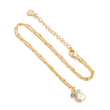 Load image into Gallery viewer, Azuni Alaya charm and stone cluster necklace in Gold with Aqua chalcedony and labraborite - CW CW
