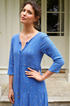 Load image into Gallery viewer, Aspiga Crystal Embroidered cotton dress Marina Blue Gold
