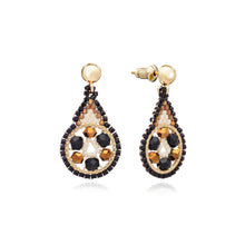 Load image into Gallery viewer, Azuni Ponca drop hoop crystal earrings in Black and gold - CW CW