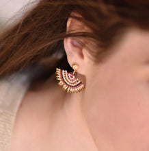 Load image into Gallery viewer, Azuni Radiating fan beaded stud earrings in Cream, pink and bronze - CW CW
