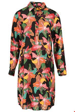 Load image into Gallery viewer, Zilch Lily print long sleeve shirt dress in Black Multi