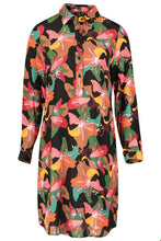 Load image into Gallery viewer, Zilch Lily print long sleeve shirt dress in Black Multi