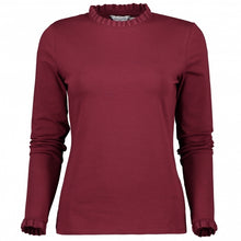 Load image into Gallery viewer, Great Plains frill neck and cuff jersey top in Winter Berry