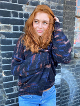 Load image into Gallery viewer, Black Colour Belle abstract linear pattern mohair cardigan in Black Multi