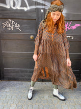 Load image into Gallery viewer, Black Colour geometric print boho dress in Burnt Cinammon