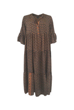 Load image into Gallery viewer, Black Colour geometric print boho dress in Burnt Cinammon