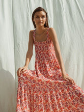 Load image into Gallery viewer, Indi & Cold Smocked detail sundress Retro Wild Poppy Coral